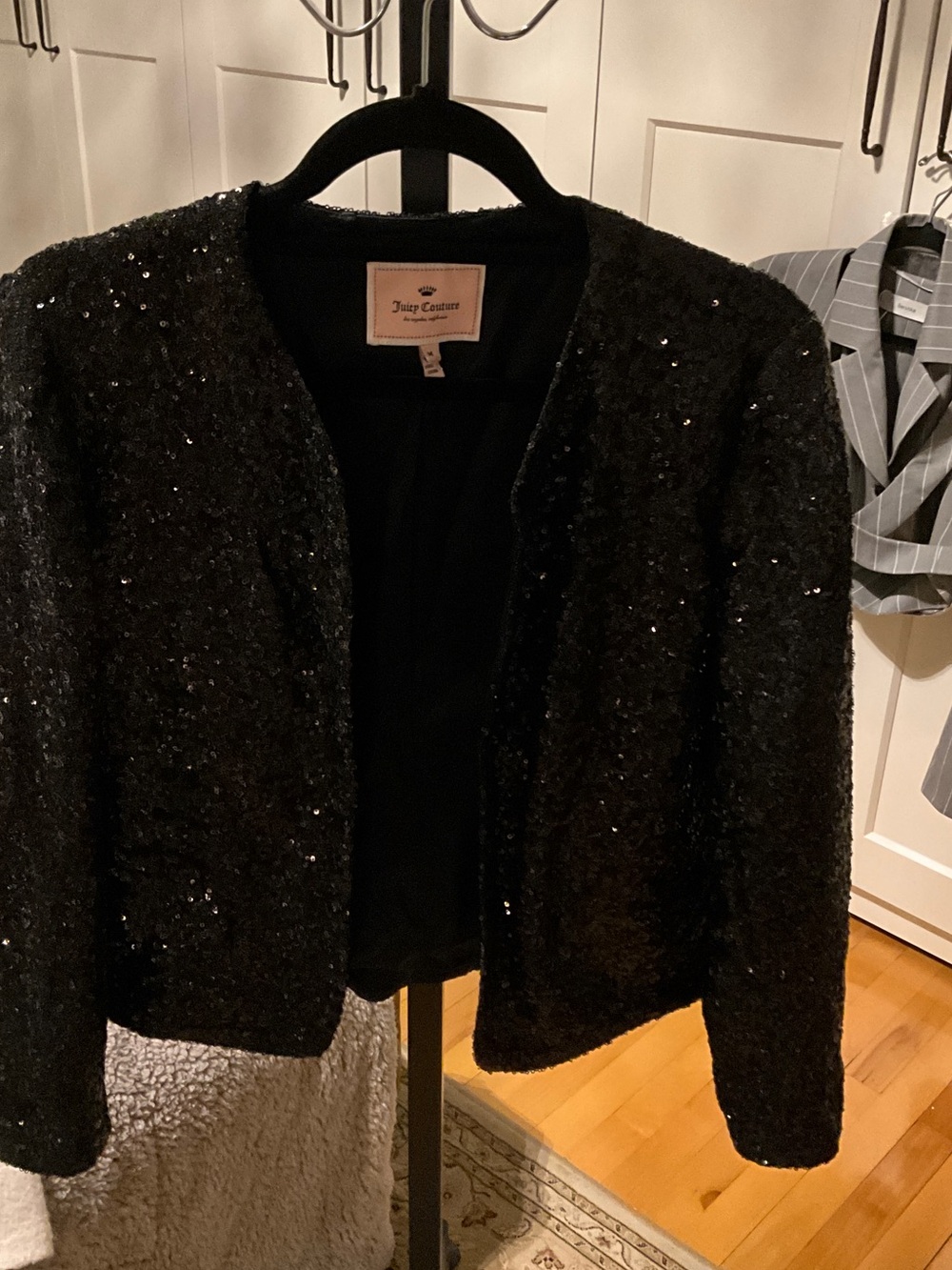 Juicy Couture Black Sequin Cropped Blazer